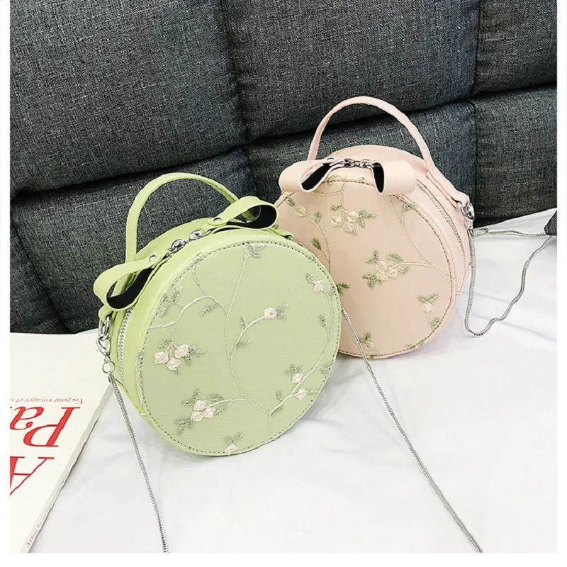 

Mini Round Bags for Women 2019 Handbags Small Messenger Bag Embroidery Flower Shoulder Bags Ladies Crossbody Bag