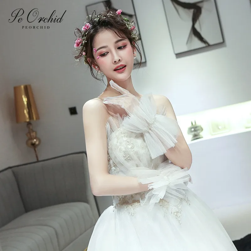 PEORCHID корейский стиль Свадебные перчатки для Для женщин Перл Тюль Вечерние перчатки подружки невесты свадебные аксессуары Femme