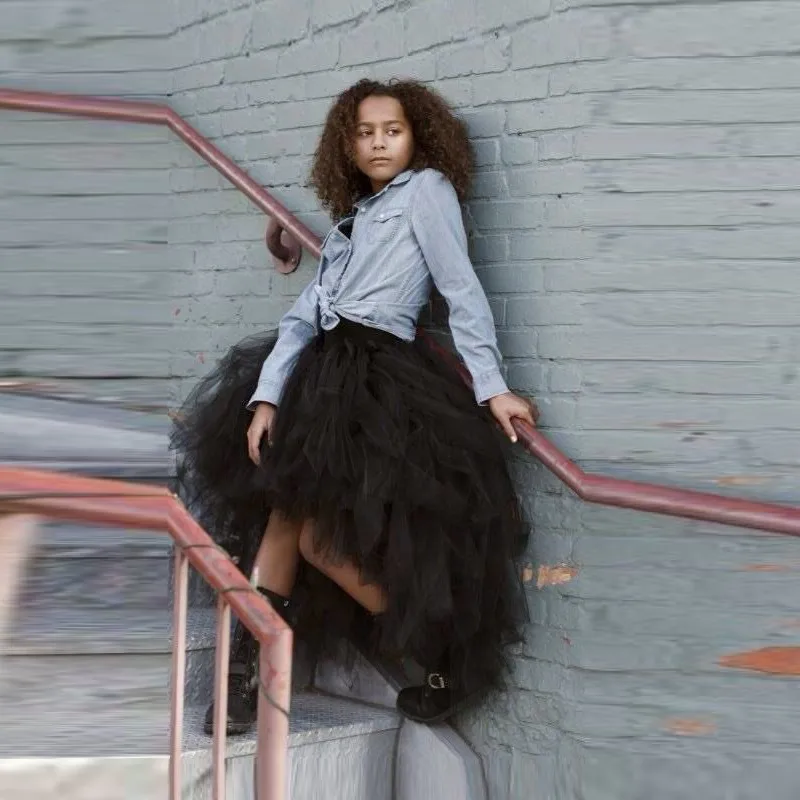 Newest Style Puffy Asymmetrical Skirt High Low Puffy Tutu Skirt High Fashion Black Tulle Skirt 201638