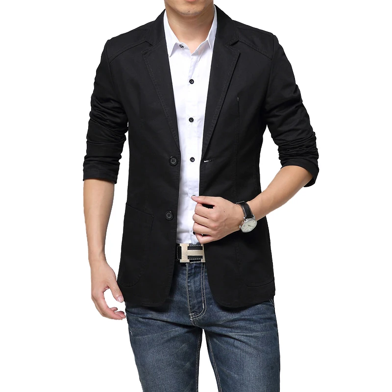 2018 Mens Black/Khaki Casual Coat Blazer Man Slim Fit Suits Masculino ...