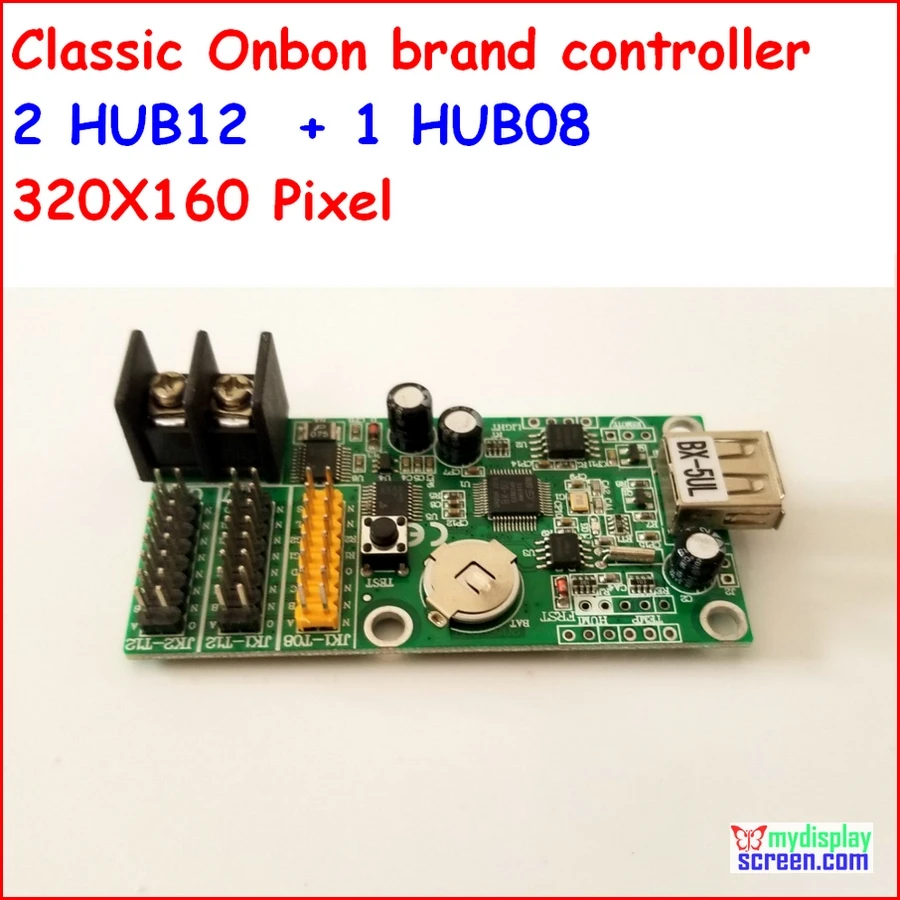 

onbon bx-5ul, usb port control size 320*32,support all of single color panel, 2 HUB12, 1 HUB 08, muti language,software free
