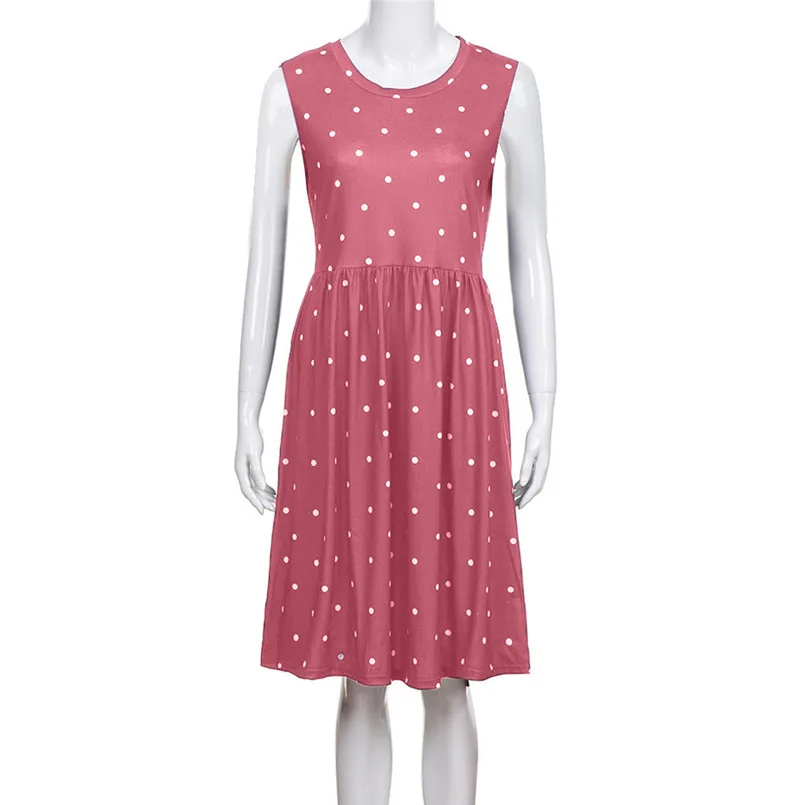  New Women Summer Fashion Pleated Polka Dot Pocket Loose Swing O-Neck Casual Midi Dress Elegant Lady Holiday Daily Dress #4R08 (12)