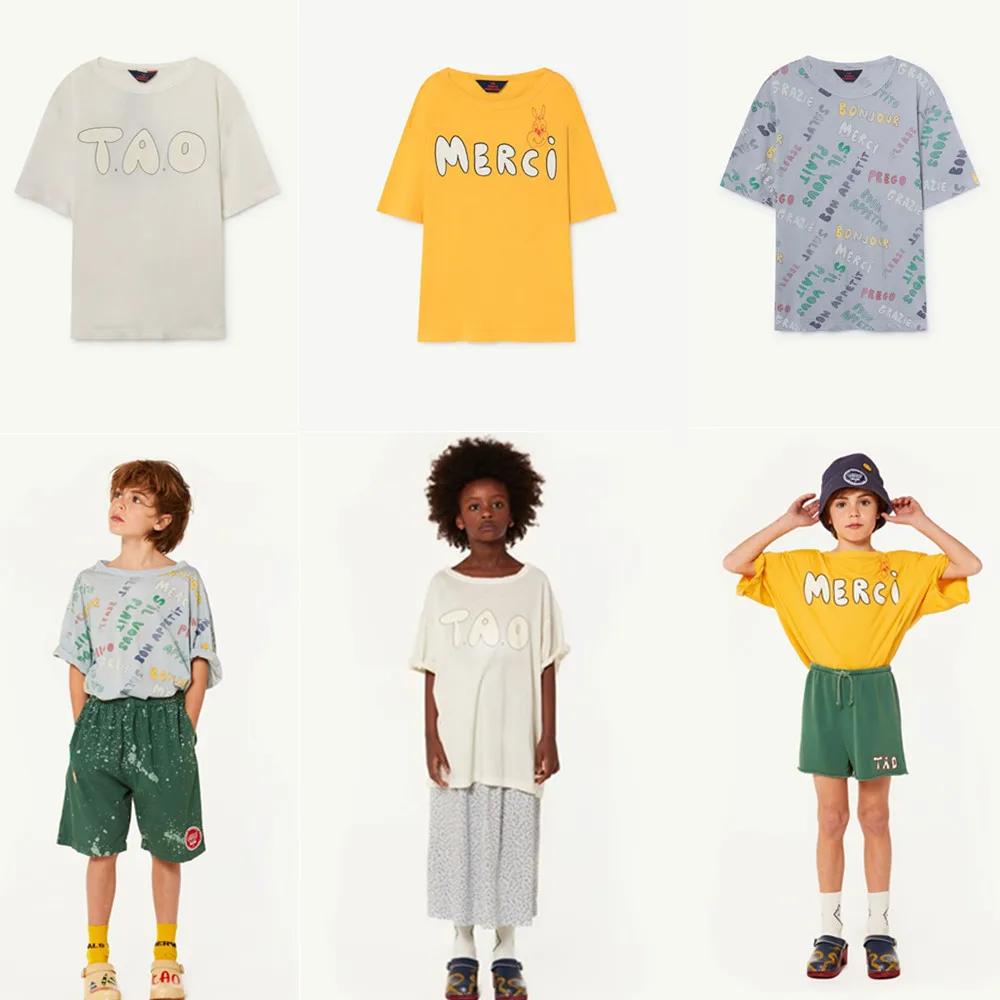 

T-shirt2019 Spring and Summer New Ins Hot T-shirt Tao Same Series Boys and Girls Baby Cotton 5 Points Sleeves Loose T-shirt