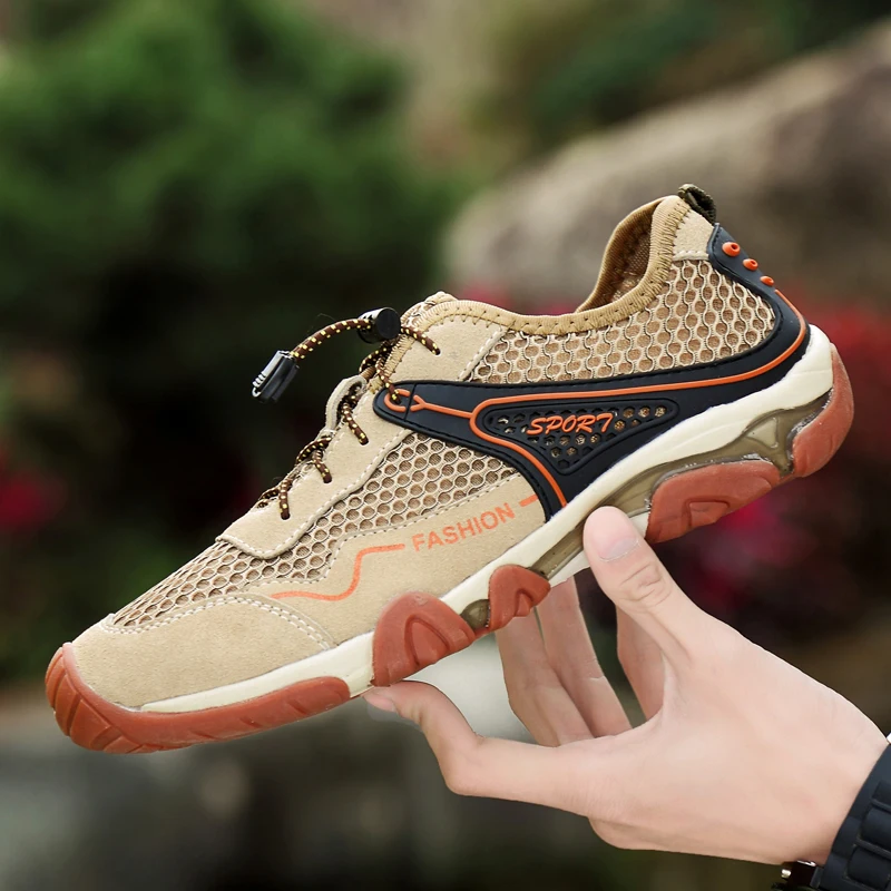 

Men's outdoor hiking shoes mesh and leather upper outdoor Mountaineering shoes men sneakers Lightweight Breathable Walking C4