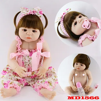

Reborn full silicone baby girl dolls 23"57cm child doll gift can bathe Bebes reborn com corpo de silicone menina