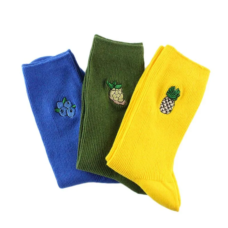 

Korean Embroidery Fruit Pineapple Grapes Blueberries Socks Women Kawaii Print Funny Socks Cute Cartoon Long Socks Harajuku Sox