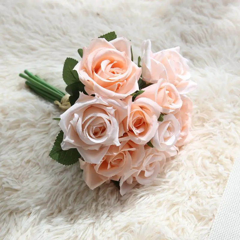 9 голов розы Шелковые цветы для украшения дома Искусственные цветы букет роз для украшения свадебной вечеринки искусственный цветок - Цвет: Шампанское