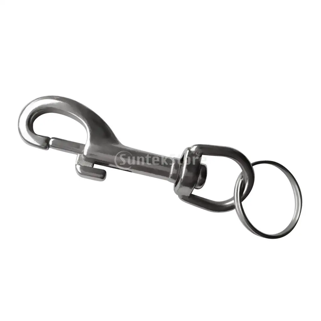 Heavy Duty Strong Durable Silver 316 Stainless Steel Single Ended Bolt Snap Hook Clip & Split Keyring for Scuba Diving
