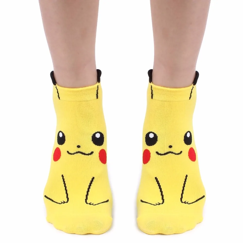 Новинка Харадзюку Пикачу мультфильм носки хлопковые с забавным 3D принтом женские носки низкие, чтобы помочь короткие спортивные носки