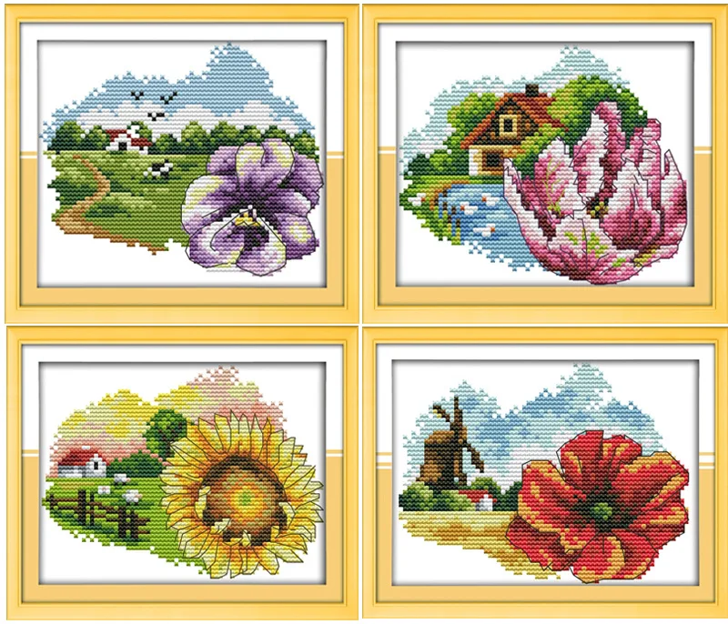 

Flower and farm Printed Canvas DMC Counted Cross Stitch Kits printed Cross-stitch set Embroidery Needlework