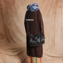 Модная женская сумка первый слой из воловьей кожи с заклепками сумка-мессенджер