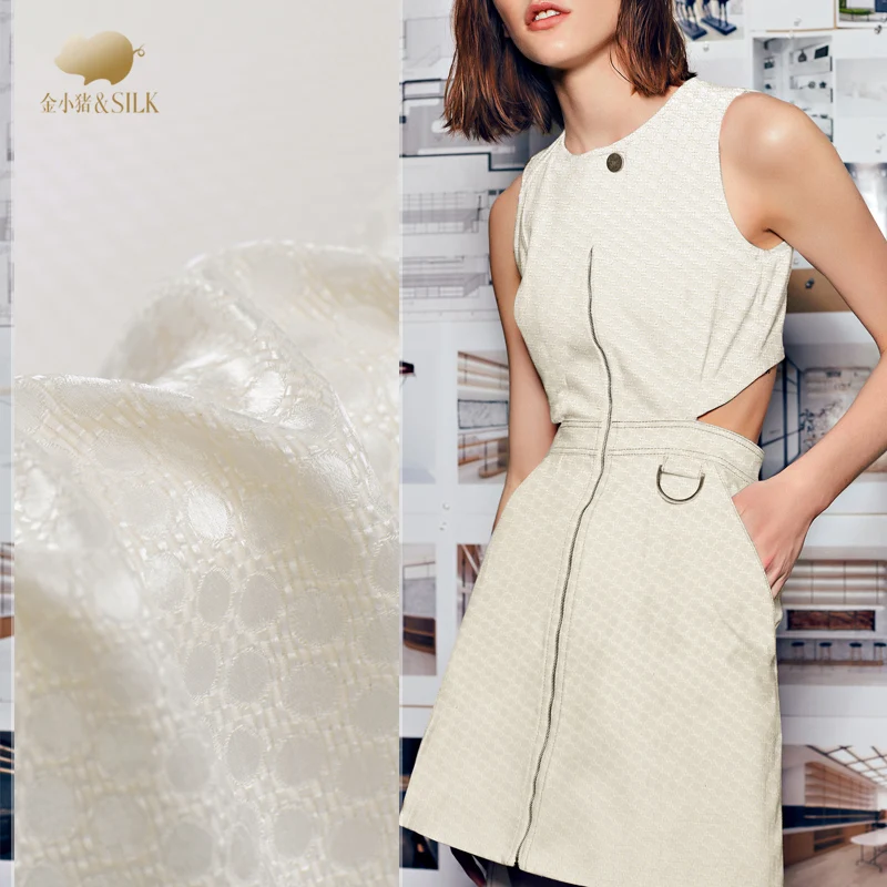 

New Polka dot heavy weave texture silk 40 mms micro-skeleton silk fabric silk cloth fashion shirt dress