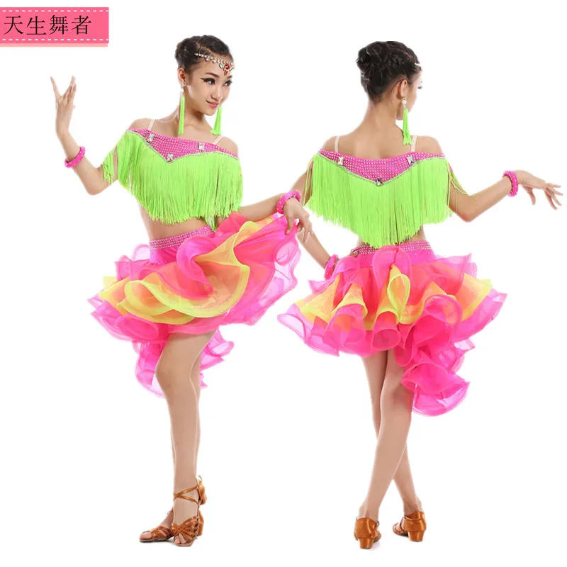 children's Latin dance tassel dress Stage Wear Girls Latin Ballroom
