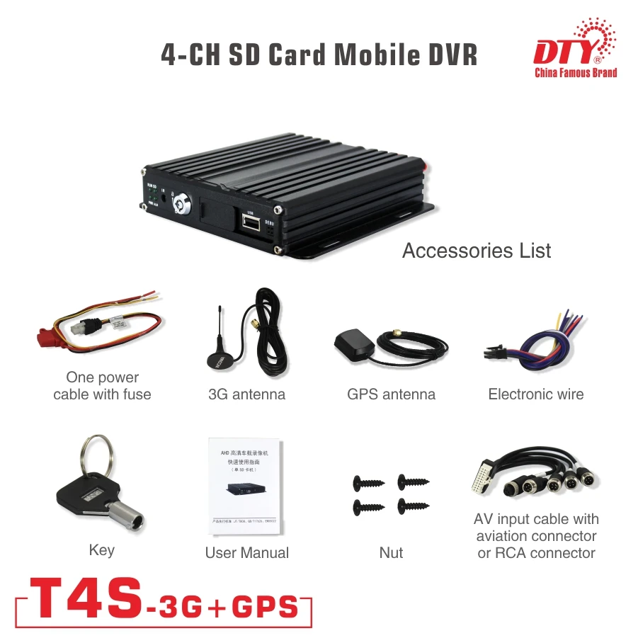 

Taxi truck bus security 4 channels ahd 3g gps mobile dvr kit set + 4 cameras + 7' LCD monitor, T4S-3G MDVR