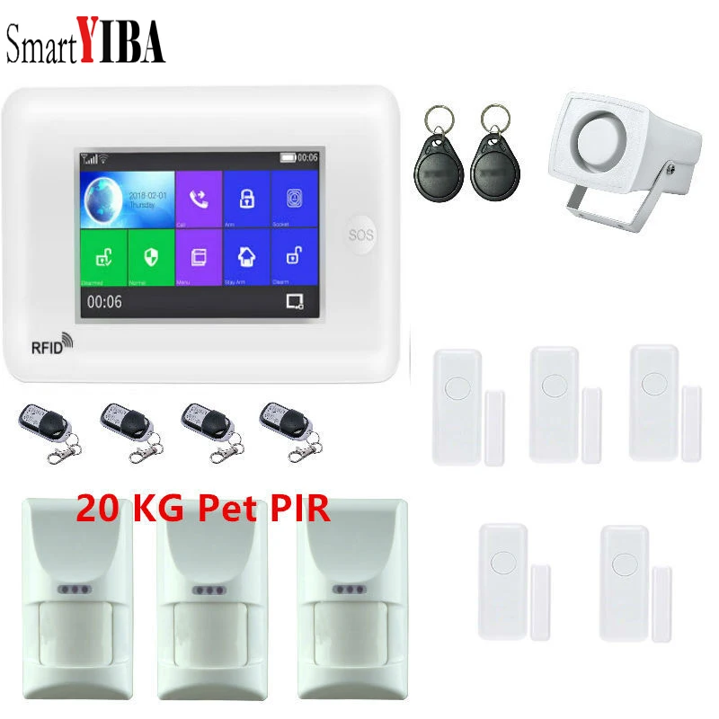 

SmartYIBA Compatible with Amazon Alexa 4.3" Full Touch screen 3G WIFI Wireless Home Security Alarm System Support Multi-language