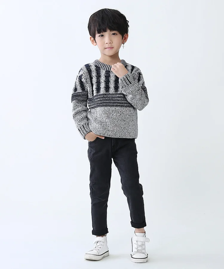 Свитера для мальчиков от 5 до 13 лет брендовый пуловер для мальчиков в синюю и серую полоску г. Детский вязаный пуловер, свитер
