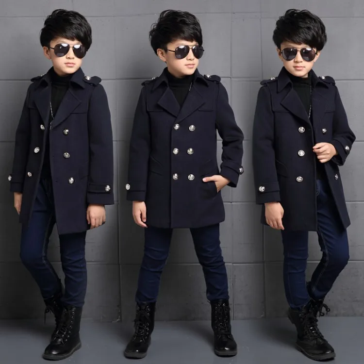 

Children's wear autumn and winter new fashion woolen coat children's long wool double-breasted jacket boy windbreaker WUA810234