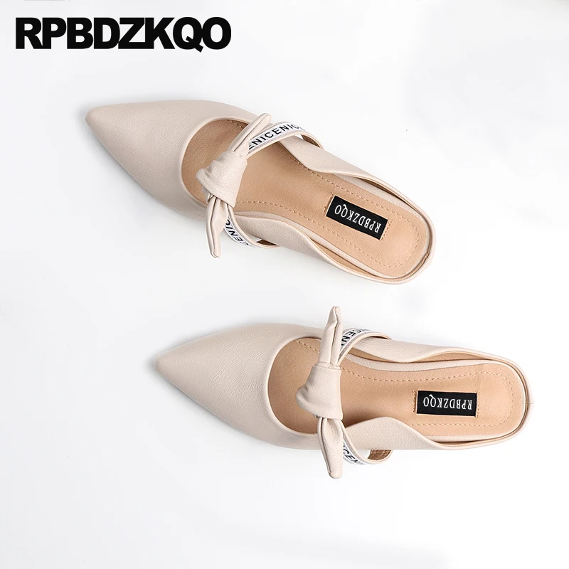 

ladies slip on pointed toe china designer pointy slippers chinese brand women flats shoes with little cute bowtie mules 2018