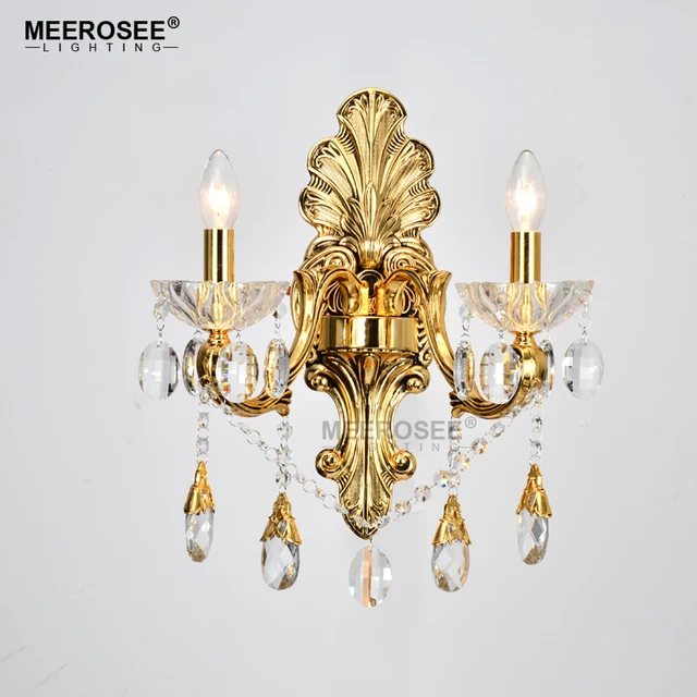 gold wall sconces crystal light fixture 2 arms silver home lighting