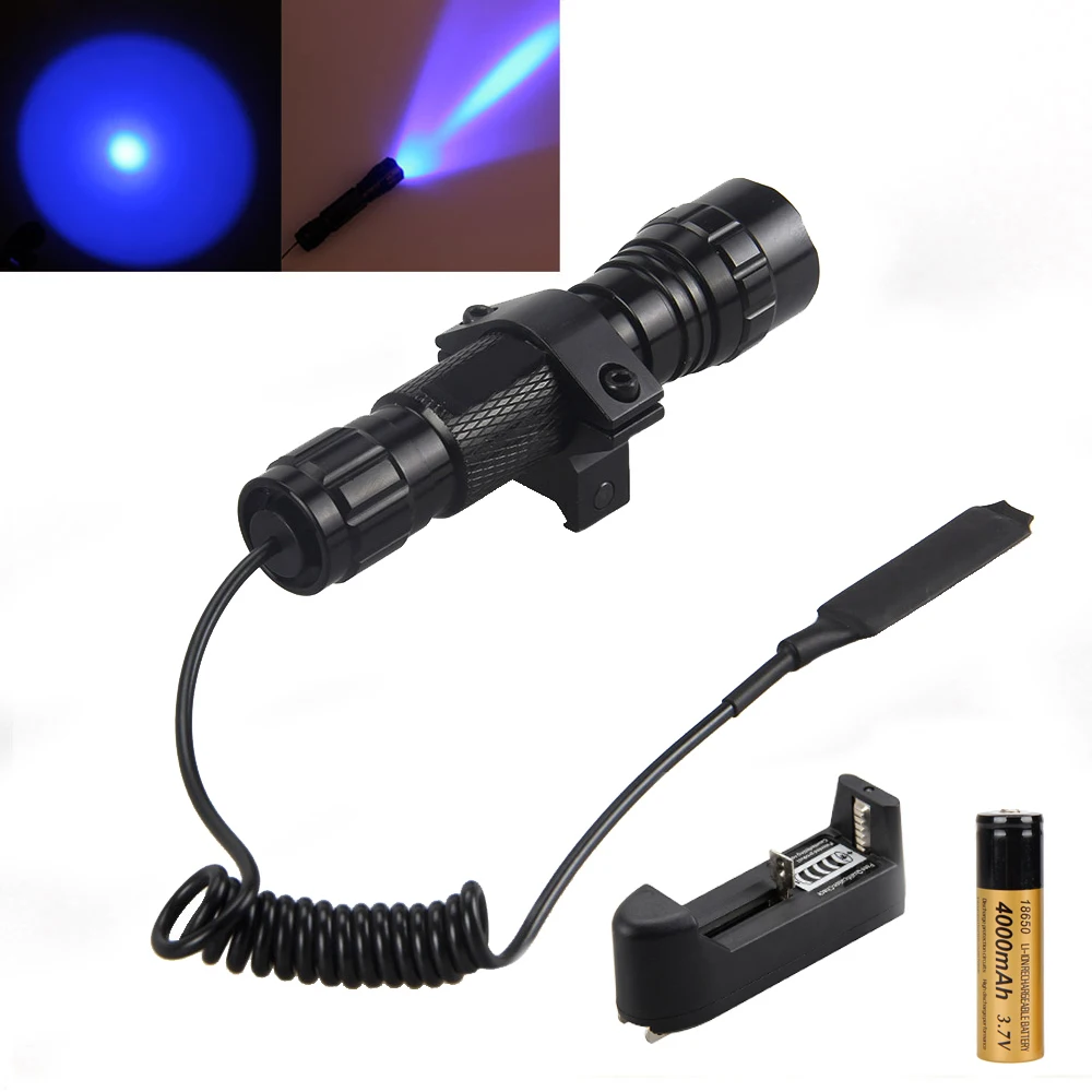 Tactical Blue Light LED Flashlight Torch With Pressure Switch Gun