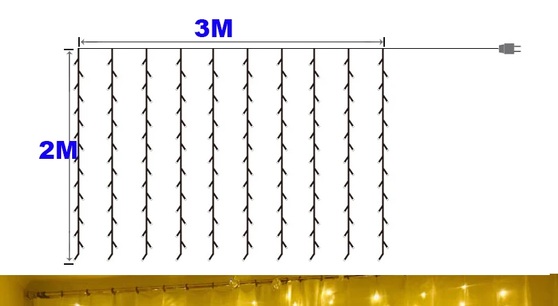 3 м x 2 м Рождественский светодиодный гирлянда для занавесок Свадебные украшения для спальни сказочные огни вечерние для дома Новогоднее праздничное освещение