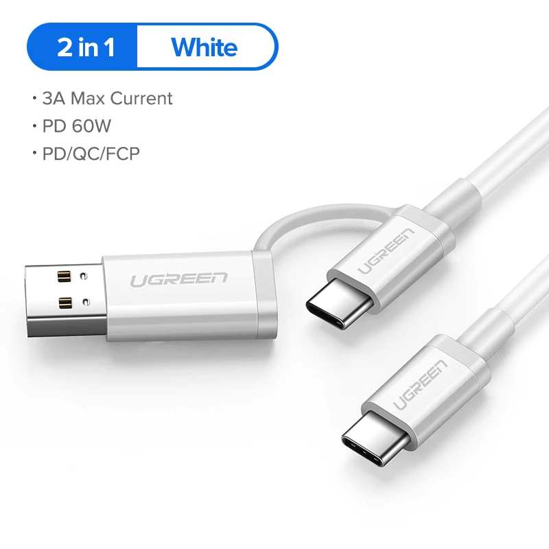 Ugreen USB C к usb type C кабель для samsung Galaxy S9 S8 PD60W Быстрая зарядка кабель для Macbook Pro iPad Pro USB-C шнур зарядного устройства - Цвет: White