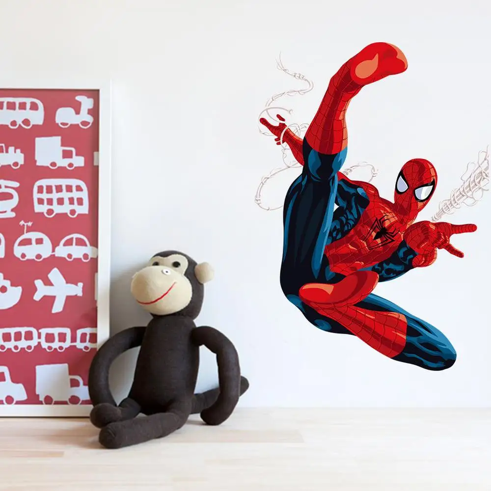 

& Cartoon Spiderman Wall Stickers Kids boys children room bedroom living room spider man home Decor wallpaper gift christmas