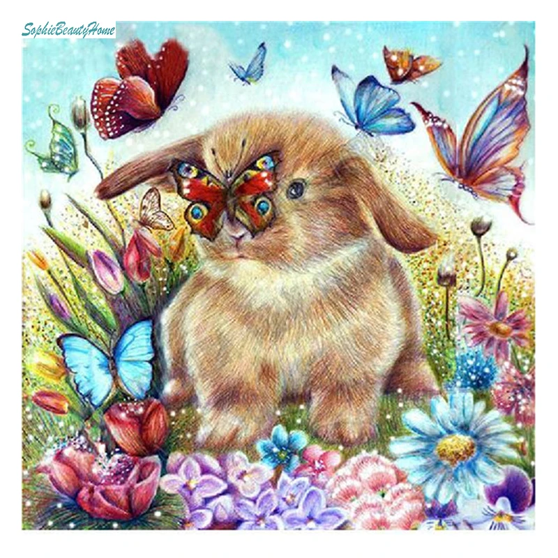 

Sophie Beauty Home 5D DIY Diamond Embroidery Butterfly Rabbit Animal Cross Stitch Diamond Pattern Mosaic Wall Sticker Decoration