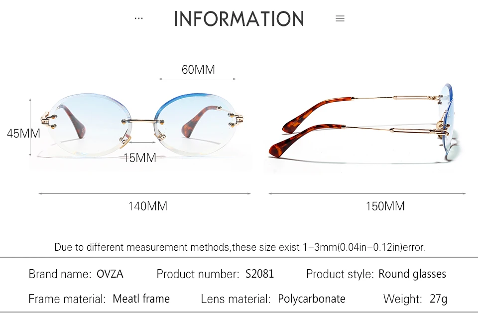 OVZA, без оправы, Mirro, солнцезащитные очки для женщин, Алмазная огранка, роскошные солнцезащитные очки, Дамский бренд, дизайн, овальные градиентные очки, красивые, S2081