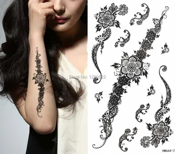 

3sheets 10*17.5cm Temporary Tattoo Waterproof Black Henna Tattoo Sticker Women Body Art