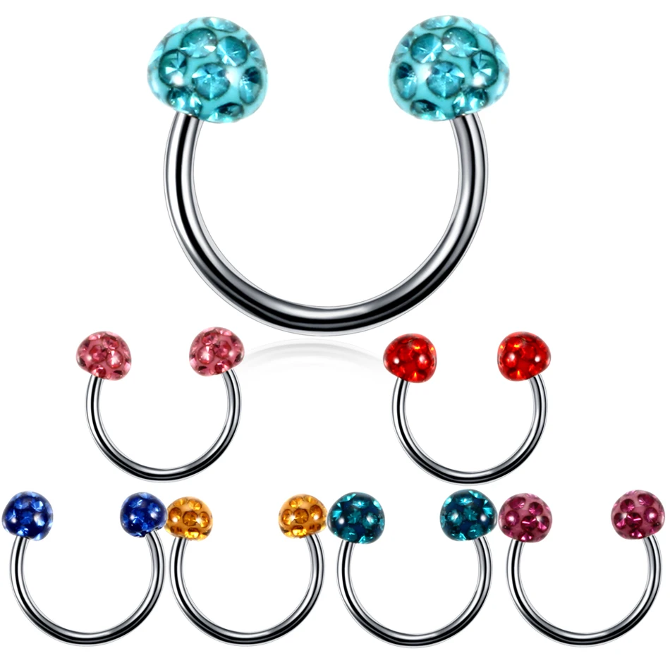 

1PC Steel Crystal Feriod Ball Nose Septum Rings Lip Nipple Eyebrow Lobe Tragus Piercing Ear Septum Helix Rings Body Jewelry 16G