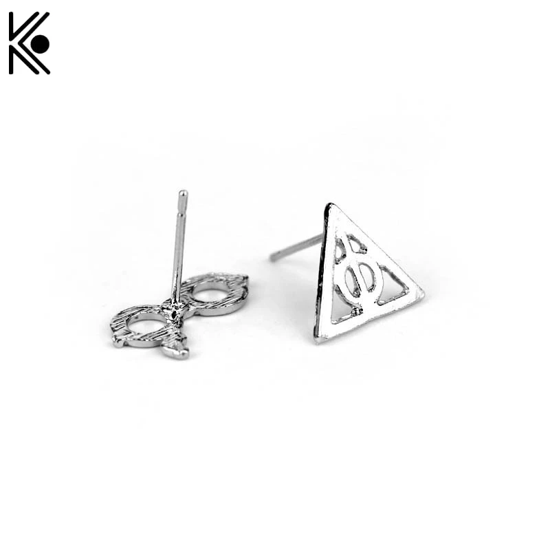 

PUNK Women Triangle Earrings hogwarts Designer Hollow Glasses Out Punk Deathly Hallows Luna Statement Earrings Gold Jewelry