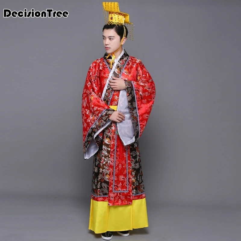 

2019 summer Adult Costume Chinese Hanfu Dress Mens Emperor King Stage Clothes Costumes Tang Suit Robe+hat Set