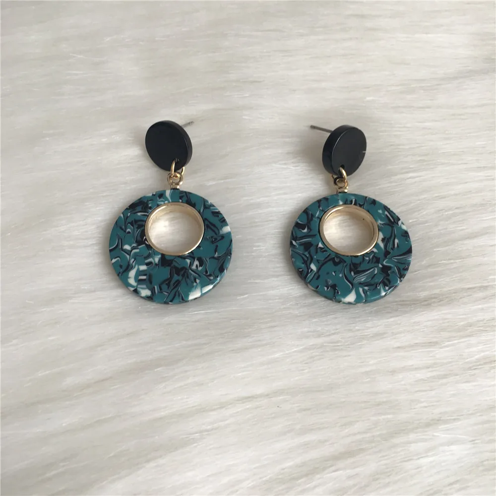 

TRENDY EARRINGS GOLD COLOR PLATING MARBLE ACRYLIC ROUND CIRCLE LINKED DROP EARRING FOR WOMEN GIRL