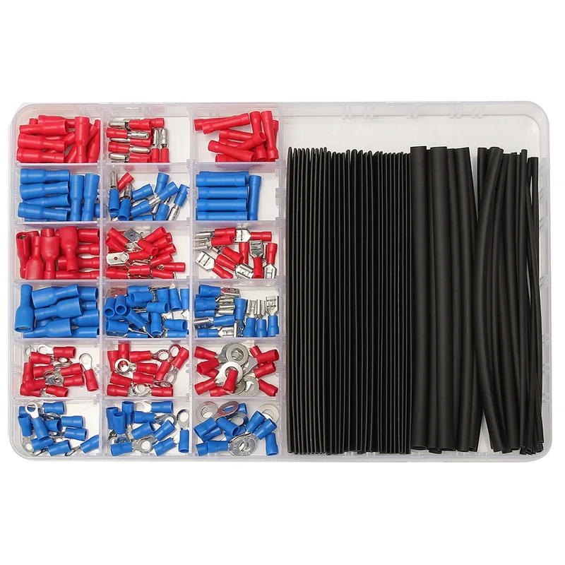 

200 PCS Crimp Terminals&60 pcs 2:1 Black Heat Shrink Tube Tubing Assorted Connectors With Box Kit Wrap Wire Cable Sleeving Kits