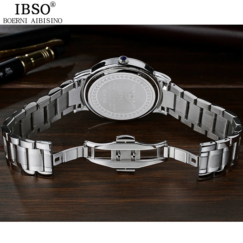 IBSO мужские часы Топ бренд класса люкс бизнес часы из нержавеющей стали для мужчин Полный календарь Мода Relogio Masculino