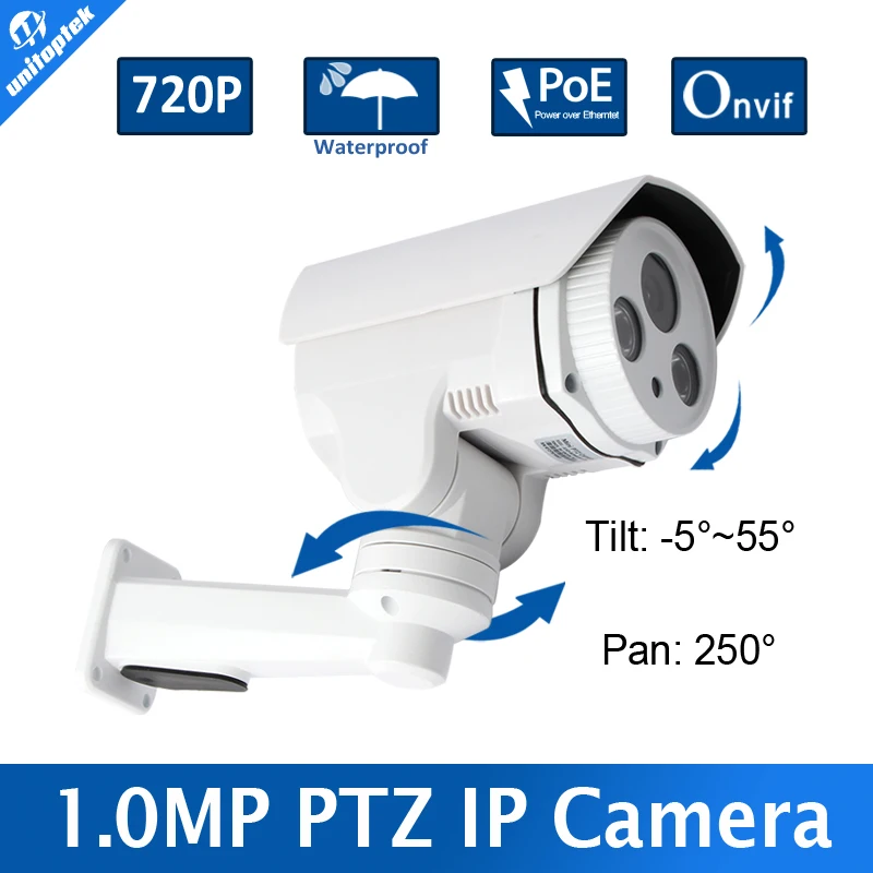 H.264 PTZ IP Bullet Camera 720P 1.0MP Fixed Lens Pan Tilt Rotation Outdoor NightVision IR 30M With POE And Card Slot Onvif P2P