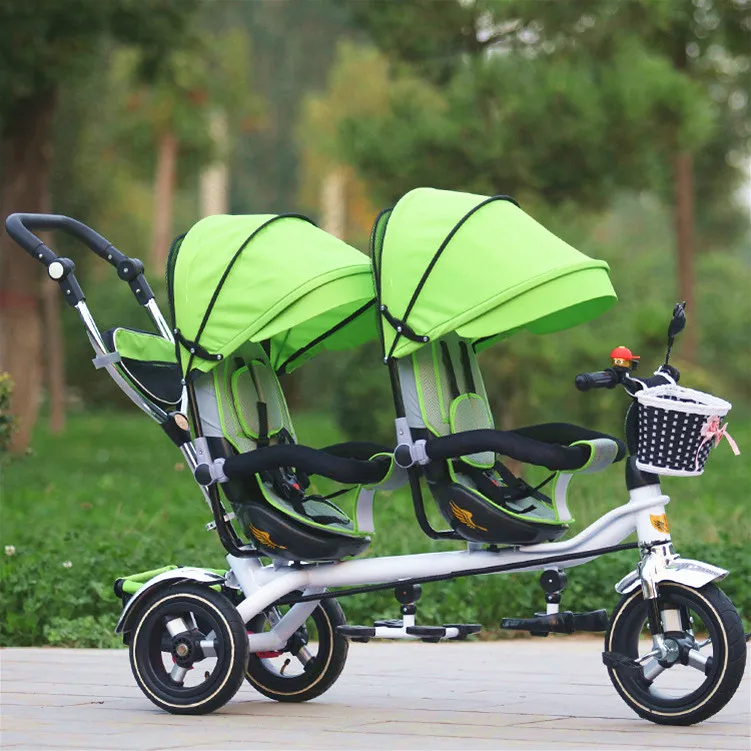 3 Wheel Twins Stroller Double Seat Tricycle Shockproof Baby Stroller 3