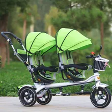 3 Wheel Twins Stroller Double Seat Tricycle Shockproof Baby Stroller 3 in 1 Portable Pram Twins Child Kid Bicycle Kinderwage C01