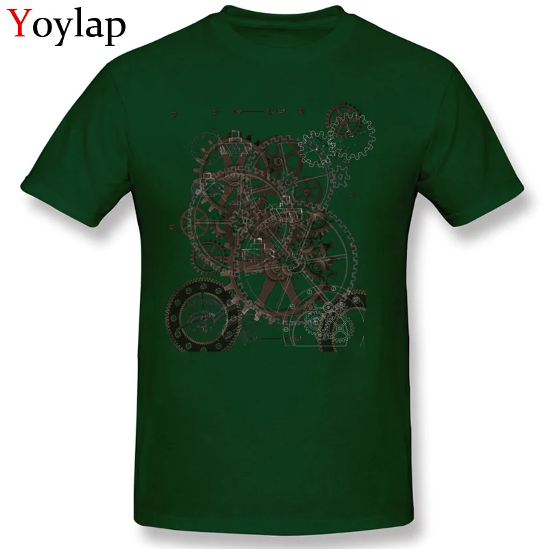 Prevalent Group T-Shirt O Neck 100% Cotton Steampunk Clockwork Male Tops Shirt Short Sleeve Summer/Fall Group Tee Shirt dark green