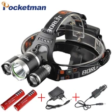 8000Lm светодиодный освещение T6+ 2R5 светодиодный световой фонарь головная лампа походный рыбацкий фонарь+ 2*18650 батарея+ Автомобильное ЕС/США/AU/UK зарядное устройство