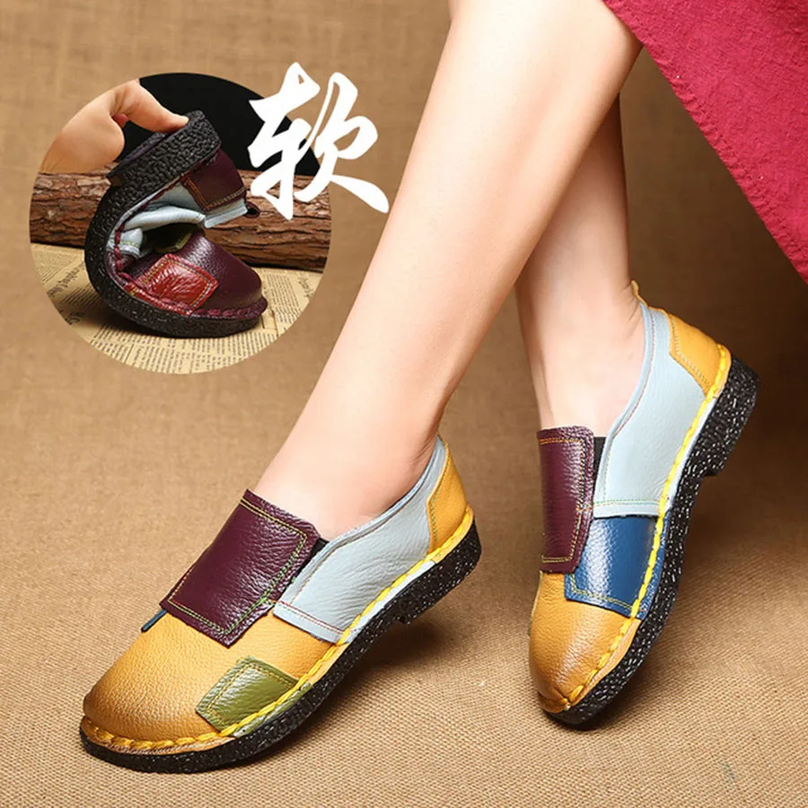 

Ethnic And Retro Fashion Genuine Leather Hand-Sewing Women'S Shoes Soft and Anti-Skid Nice Pregnant Women Colorful Shoes Female