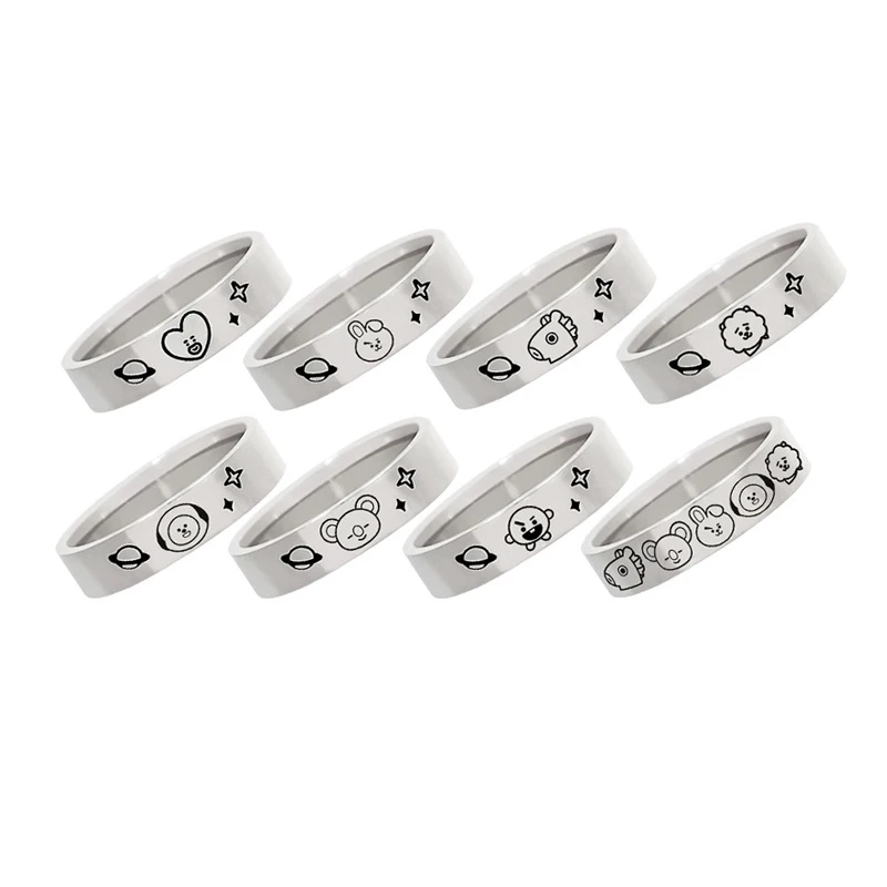 

Youpop KPOP Bangtan Boys CHIMMY COOKY RJ Album Ring Unisex Rings Accessories For Men And Women Female Male Send Lanyard