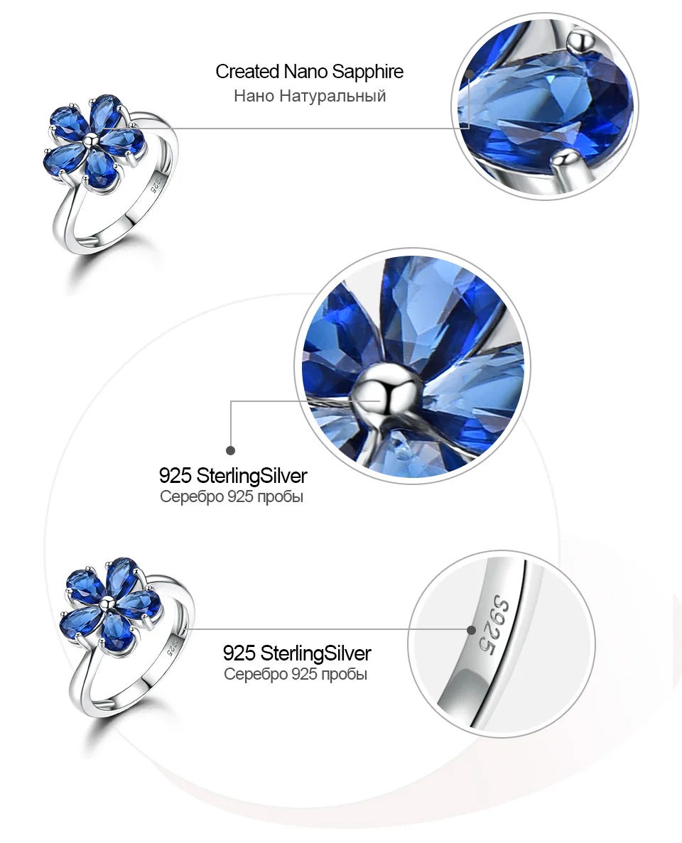 UMCHO Gemstone Blue Sapphire Rings for Women Genuine 925 Sterling Silver Flower Party Wedding Engagement Fine Jewelry Party Gift