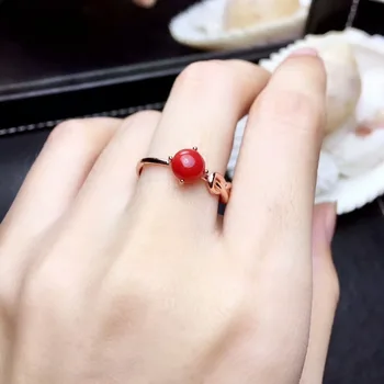 

[MeiBaPJ] Natural Red Precious Coral Gemstone Simple Round Ring for Women Real 925 Sterling Silver Fine Party Jewelry
