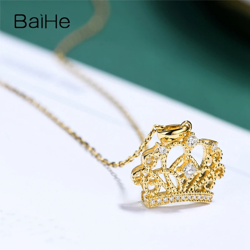 BAIHE Solid 14 K желтое золото около 0.11ct H/SI-SI3 натуральные бриллианты модный подарок помолвка модная Ювелирная подвеска
