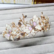 Европейский барокко бабочка жемчужная Королевская корона принцесса украшение для волос, невеста свадебный головной убор