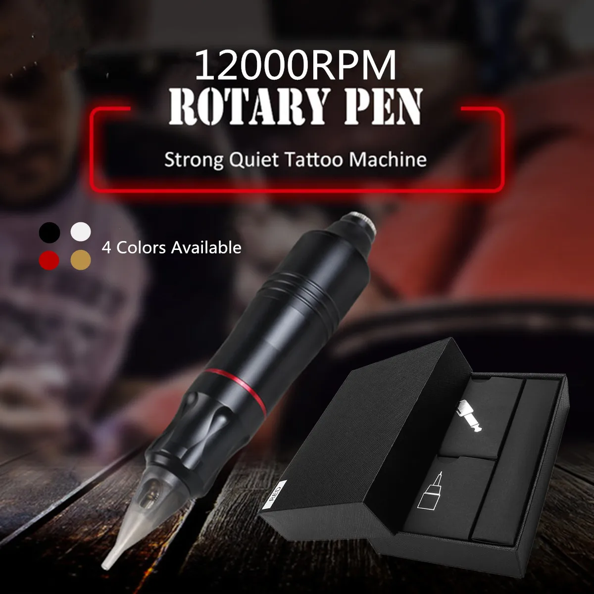 

12000RPM Hybrid Permanent Rotary Tattoo Pen Machine Kits Motor Pen Shader Liner Colors Light Sound Adjust Shiny Strong Strength