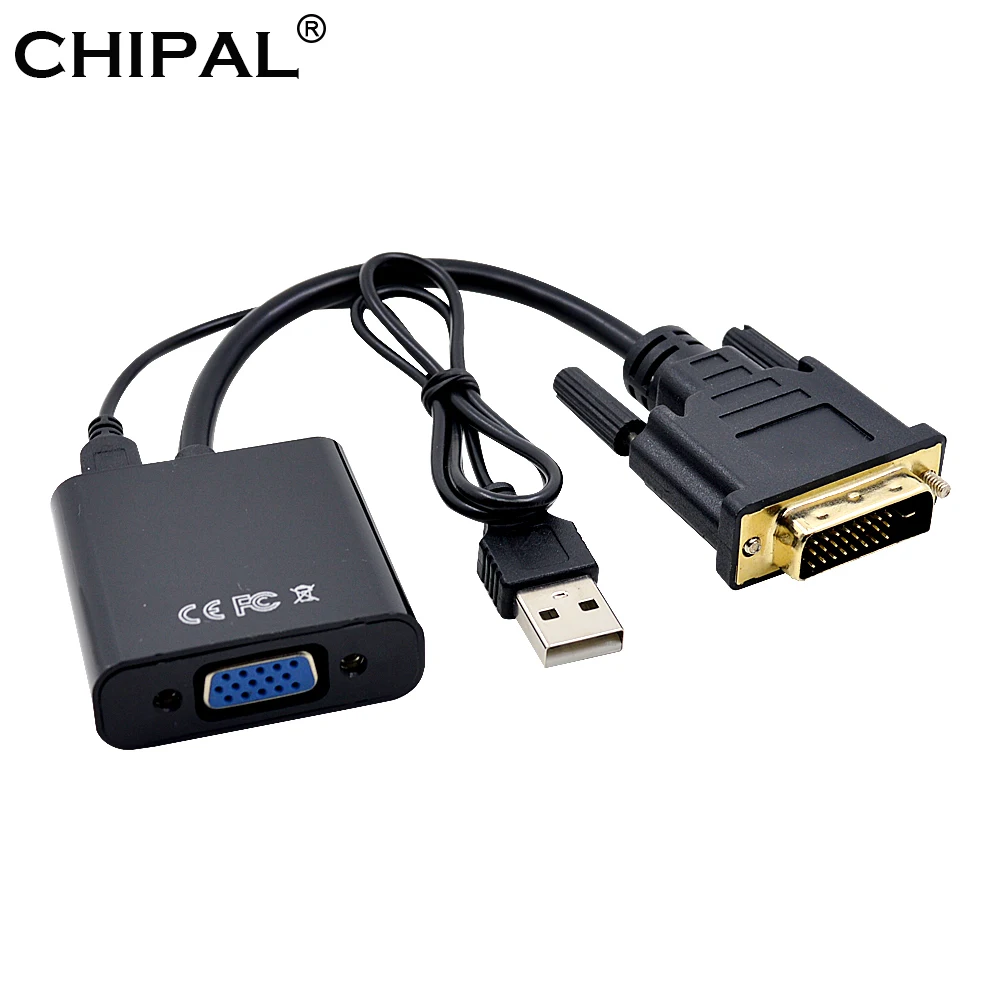 CHIPAL HD 1080P DVI D to VGA адаптер с USB Мощность кабель 24 + 1 25Pin мужчина к 15Pin Женский