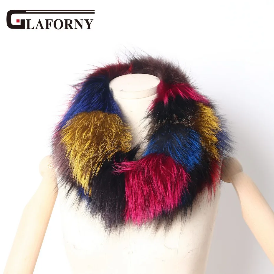 

Glaforny 2018 New Women Fox Fur Scarf Snood Colorful Real Fur Wraps Silver Fox Fur Collars Scarves Multicolor Fashion Fur Shawls